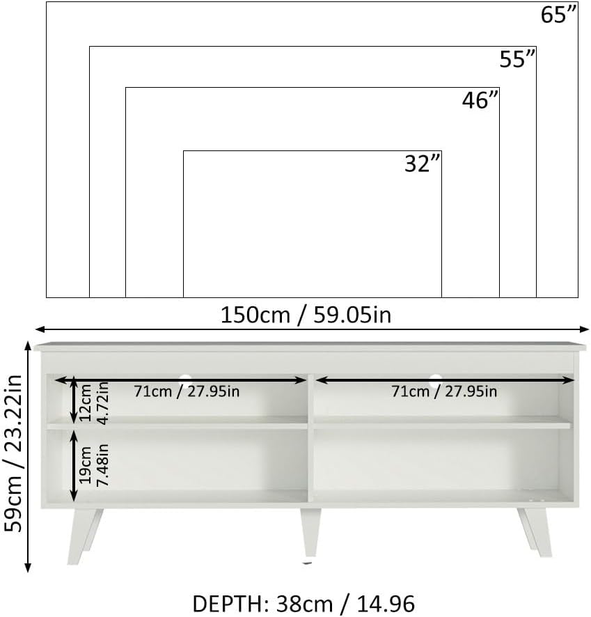 Madesa TV Stand Entertainment Center with 4 Shelves and Cable Management for 55, 65 Inch TV Media Storage Gaming Media Console Living Room and Bedroom Modern Wooden Television - White