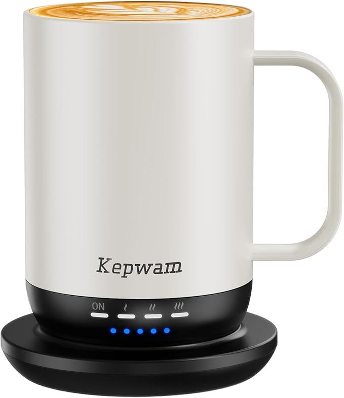 Kepwam Self Heating Coffee Mug T1-16oz Fast Heating & Ultra Long-Lasting Battery Life, Heated Coffee Mug Up to 149℉ - Touch & App Controlled Coffee Mug, Birthday Gifts for Women and Men