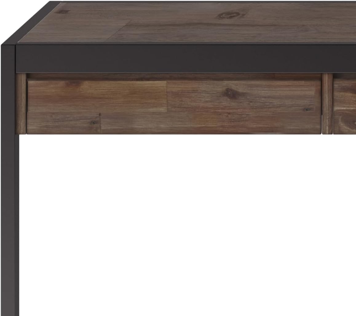 SIMPLIHOME Erina Large Desk - 72-Inch Wide Solid Acacia Wood and Metal Writing Desk in Rustic Natural Aged Brown, Modern Industrial Home Office Computer Table with Drawers and Flip-Down Keyboard Tray
