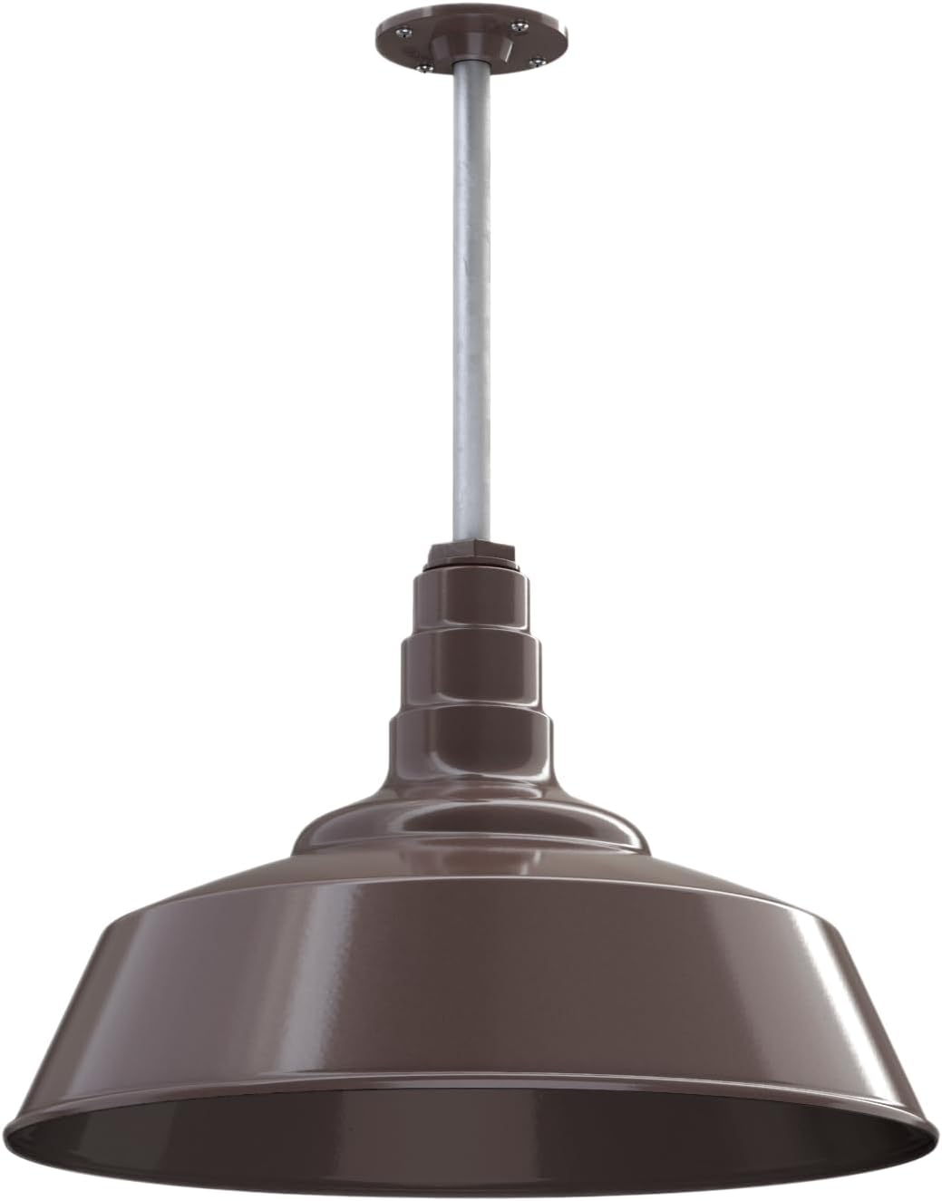 Steel Lighting Co. Manhattan Warehouse Light | Ceiling Mounted Pendant | 20 inch Dome | 12 inch Stem | Large Steel Barn Light Made in America | Dark Bronze Interior/Dark Bronze Exterior