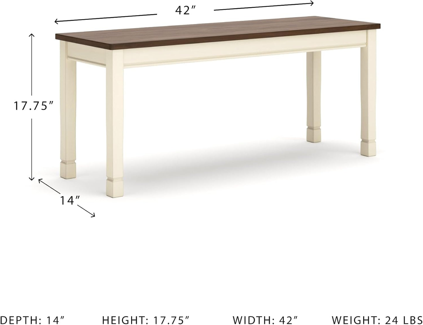 Signature Design by Ashley WhiteOwing Bench, 44.25" W x 16.25" D x4.25 H, White
