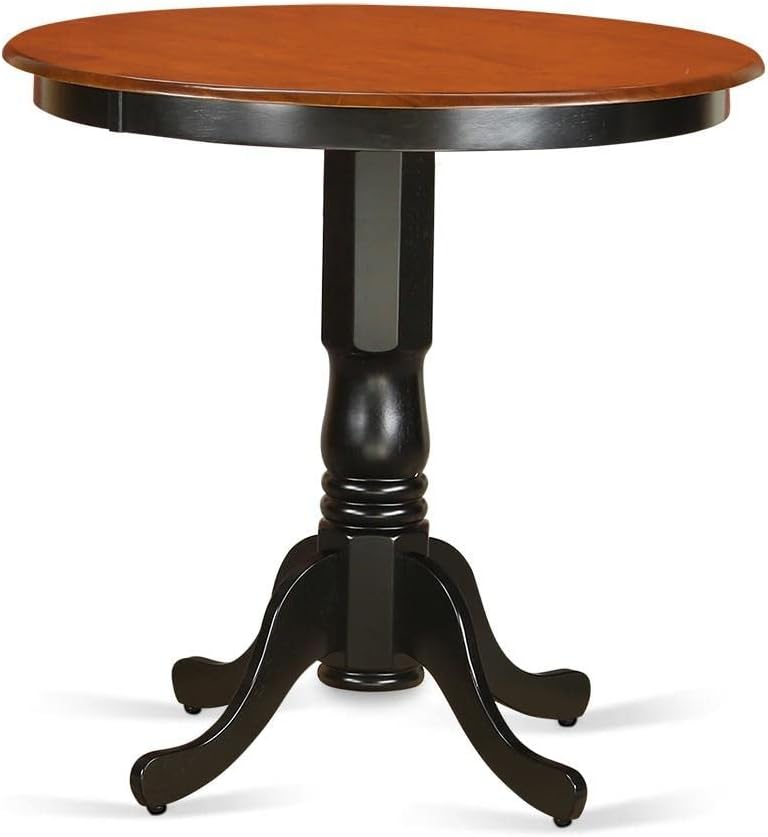 East West Furniture JAKE5-BLK-W 5 Piece Counter Height Pub Set Includes a Round Dining Table with Pedestal and 4 Dining Room Chairs, 36x36 Inch, Black & Cherry