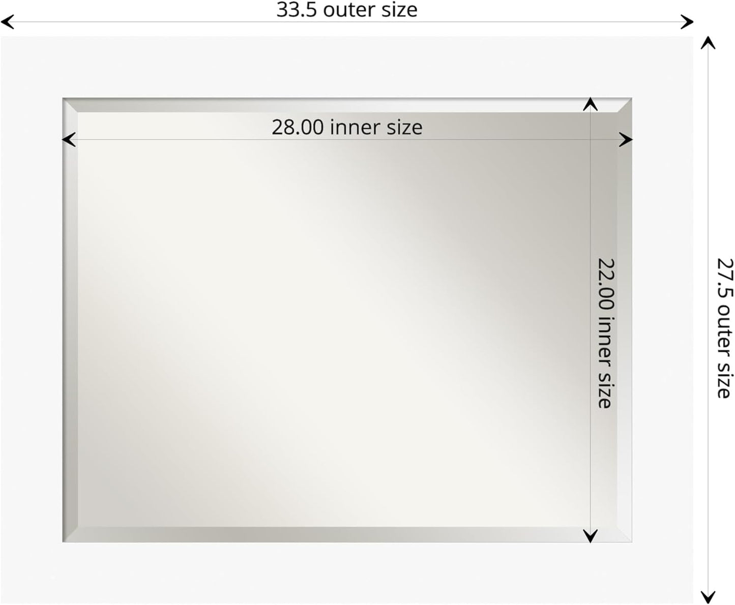 Amanti Art White Bathroom Mirror for Over Sink, 28x34 Basic White Rectangle Vanity Mirror, Large Casual Wood Frame, Hangs Horizonally and Vertically, Bathroom Wall Decor, Beveled Edge from WI, USA