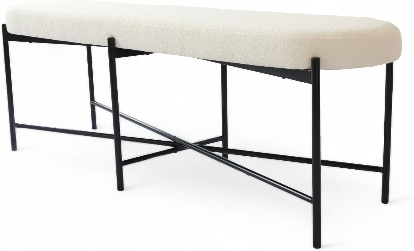 54” upholstered Boucle Accent Ottoman Bench for entryway, Living Rooms, lounges, bedrooms-White Boucle