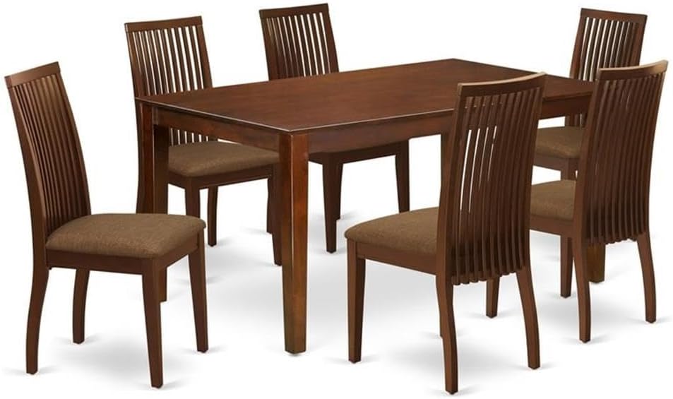 East West Furniture CAIP7-MAH-C 7 Piece Dining Table Set Consist of a Rectangle Kitchen Table and 6 Linen Fabric Kitchen Dining Chairs, 36x60 Inch, Mahogany