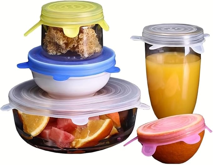 Silicone Stretch Lids Set, 6 Sizes, Reusable Food Storage Covers for Bowls, Fruits and Containers (blue, 12PCS)