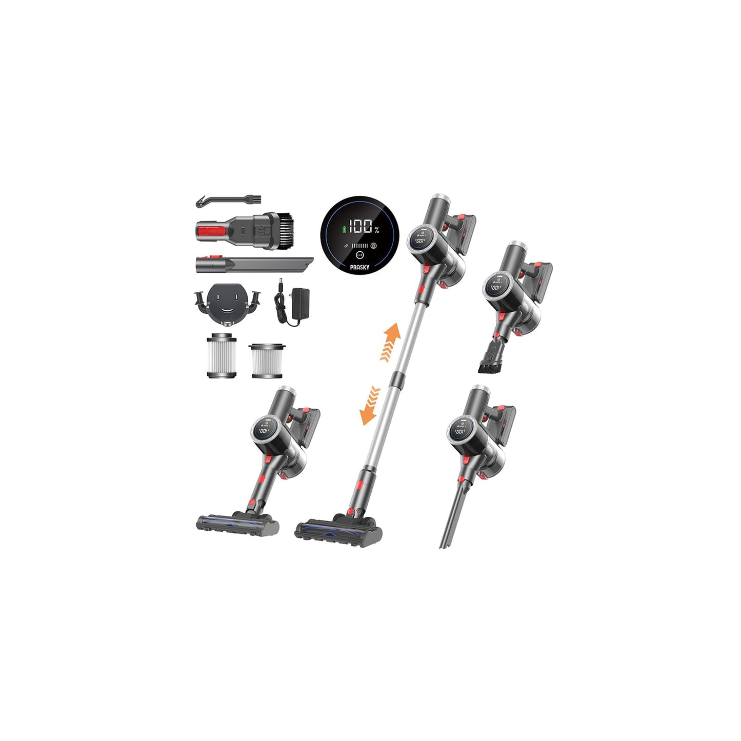 Cordless Vacuum Cleaner, 6-In-1 Lightweight Stick Vacuum With 45Mins Runtime, Led Display & Light, Self-Standing, Rechargeable C