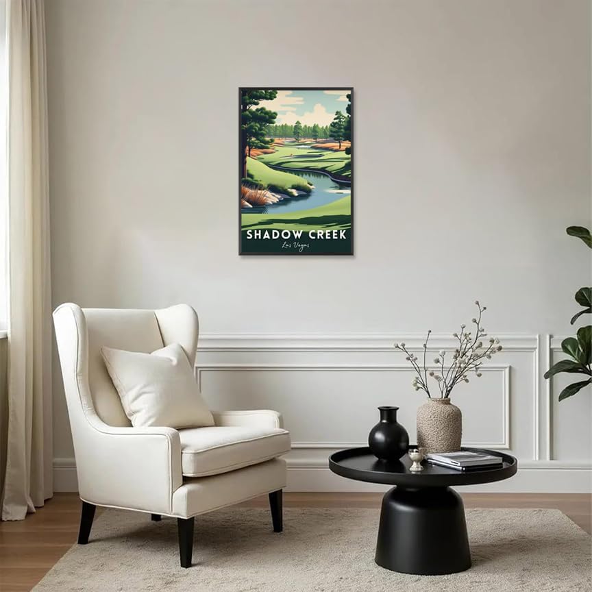 Retro Golf Course Poster Shadow Creek Court Travel Canvas Wall Art Golf Sports Lover Pictures Prints Painting For Living Room Bedroom Office Wall Decor 12x16in Wframed
