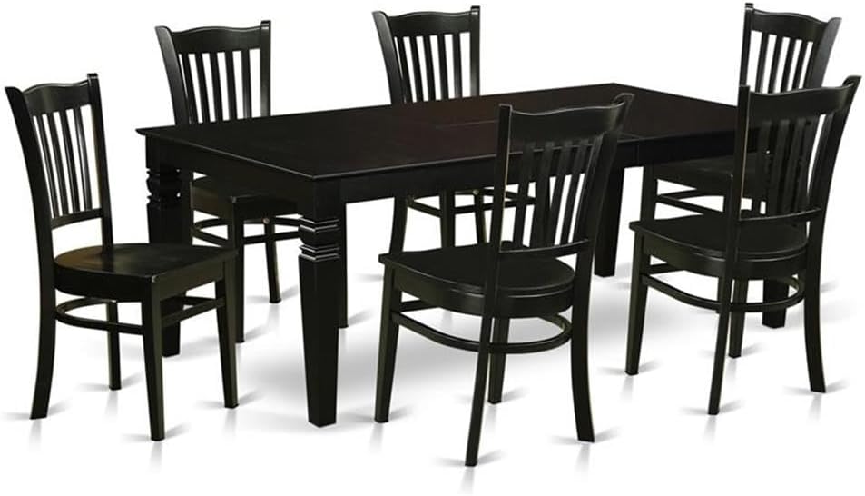 East West Furniture LGGR7-BLK-W 7 Piece Dining Room Table Set Consist of a Rectangle Kitchen Table with Butterfly Leaf and 6 Dining Chairs, 42x84 Inch, Black
