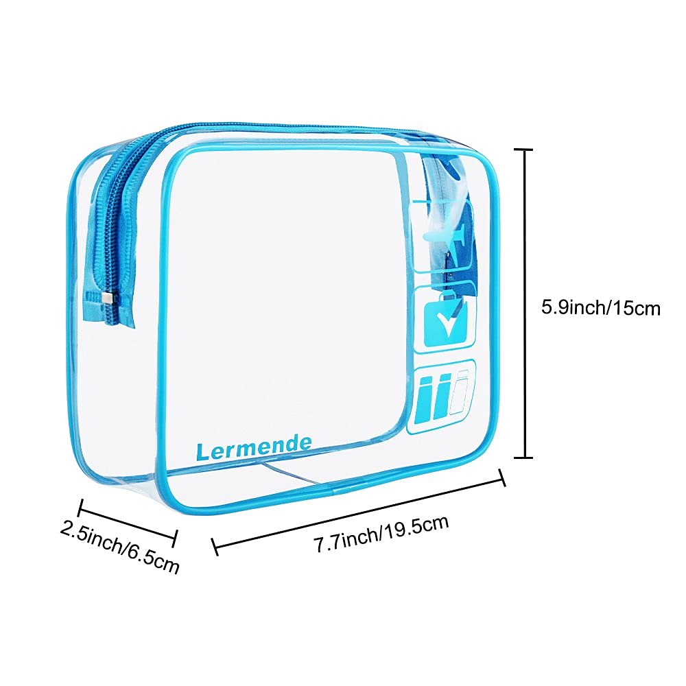 Lermende 2pcs Clear Toiletry Bag TSA Approved Travel Bag,Carry On for Travel,Airport Airline Accessories Compliant Bag,Quart Sized Makeup Cosmetic bag Women Men (Blue, 3 Pack)