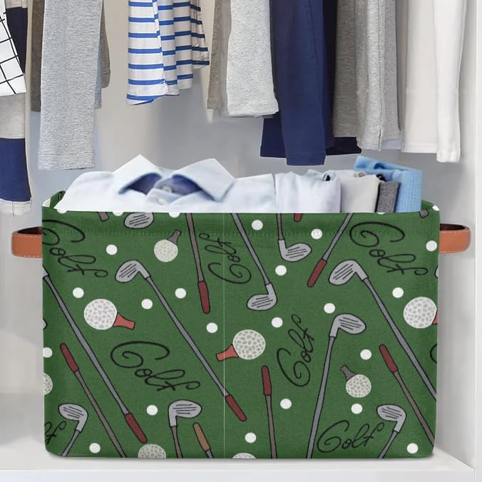 Sports Golf Rectangle Storage Basket Golf Ball Foldable Storage Bin Cubes with Handles Large Organizer Bins Boxes Toy Closet Shelf Nursery Laundry Basket Home Decor