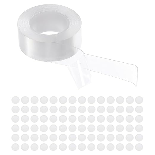 PATIKIL Double Sided Tape Heavy Duty, Transparent Nano Adhesive Mounting Tape for Picture Hanging Walls Decor, 1 Roll 3 Meterx25mmx1mm Strip & 100 Pcs 8mmx1mm Circle
