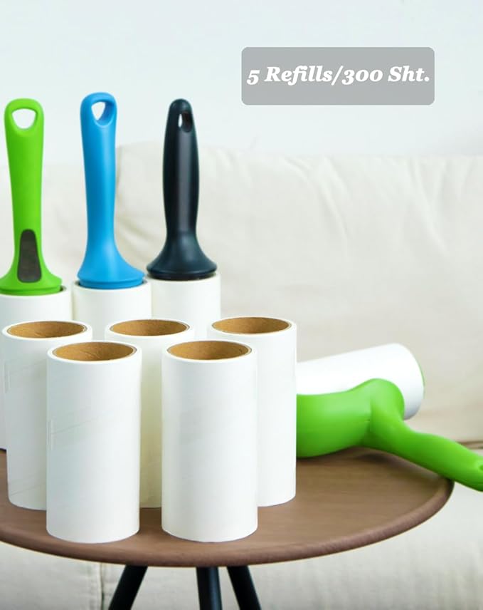 4.6 inch Giant Lint Roller Refills Compatible with Evercare Giant Lint Rollers and T Handle Lint Roller Extreme Stick Pet Hair Remover Adhesive Refills 5 Rolls 60 Sheets per Roll Total 300 Sheets