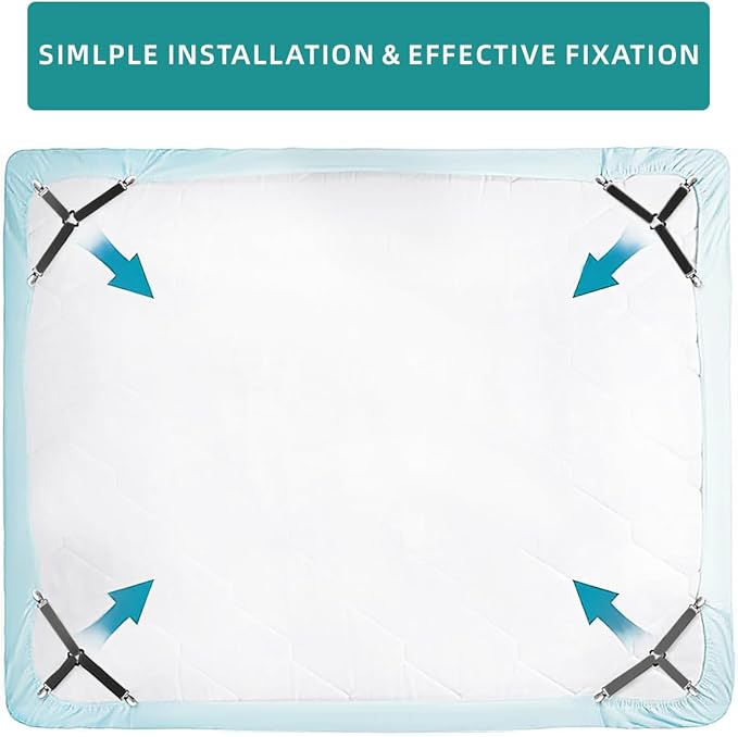Sheet Retainer Straps,Elasticated Adjustable Mattress Sheet Clip Retainer,Keeps Sheets and Mattress Firm and Tight,for Anti-Slip and Anti-Wrinkle Sheets,Suitable of Mattresses,Black