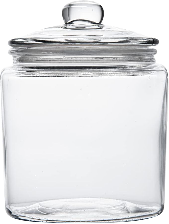 Restaurantware Vetri 0.2 Gallon Glass Storage Jar 1 Dishwashable Glass Cookie Jar - Airtight Seal Wide Opening Clear Glass Candy Jar Knob Handle Lid For Kitchen Laundry Or Storage