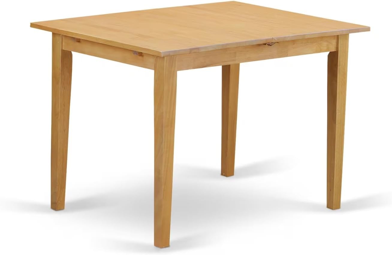 East West Furniture NOBR5-OAK-18 5 Piece Dining Room Table Set Includes a Rectangle Kitchen Table with Butterfly Leaf and 4 Brown Linen Linen Fabric Parson Chairs, 32x54 Inch, Oak