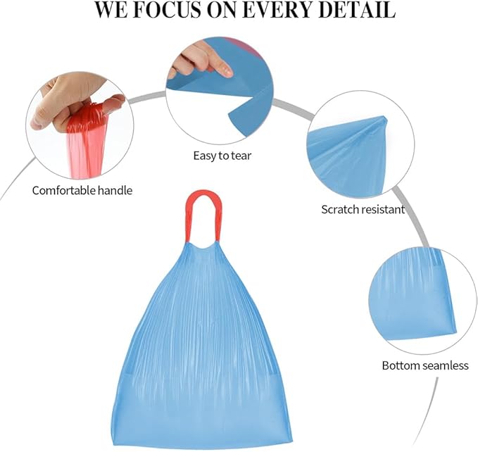 3Rolls Drawstring Small Trash Bags,4 Gallon Thicken Drawstring Small Garbage Bags for Kitchen,Bathroom,Bedroom,Home,Office Trash Cans，60 Counts (Blue)