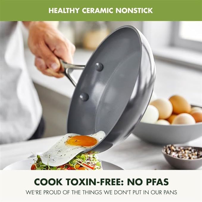 GreenPan Valencia Pro Hard Anodized Healthy Ceramic Nonstick 10" Frying Pan Skillet, PFAS-Free, Induction, Dishwasher Safe, Oven Safe, Gray