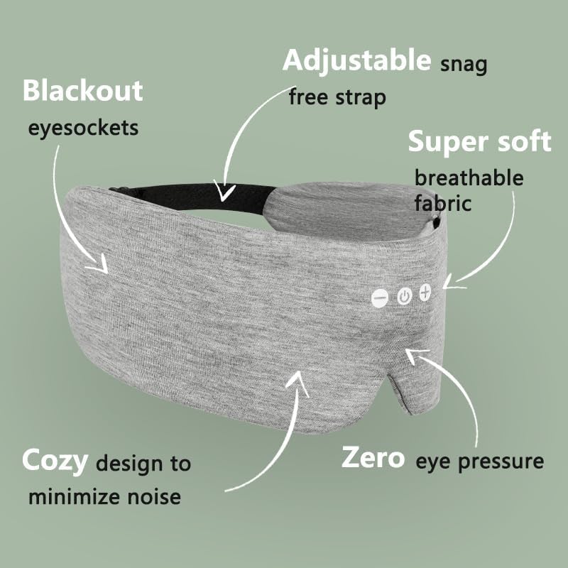 ALASKA BEAR Sleep Headphone Mask Bluetooth 5.2 HD Stereo Noise Reduction 3D Eye Mask for Sleeping Eye Contour Built-in Mask w/Thin Speakers Wireless Audio Sports Headgear(Gray)