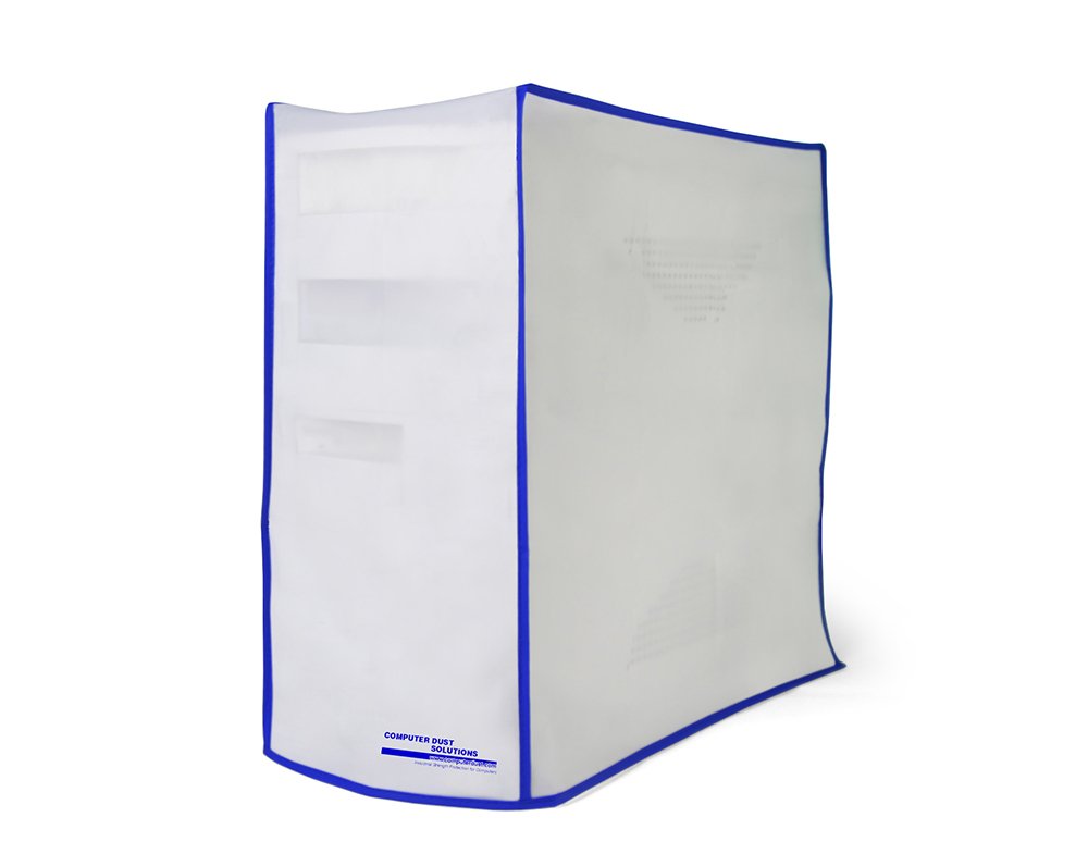 Computer Dust Solutions CPU Dust Cover, Covers PC Case, Silky Smooth Antistatic Vinyl, Translucent Coconut Cream Color with Blue Trim, Several Sizes Available, for Mid Tower (8.2W x 16H x 18.5D) -Like New