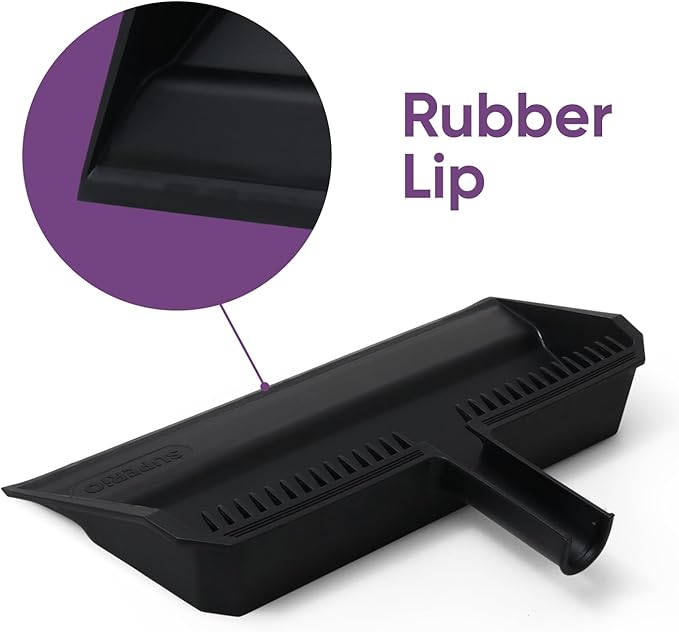 Superio 4-Pack Wide Plastic Dustpan with Comb - 16" Wide, Rubber Lip, Broom Handle Clip, Black
