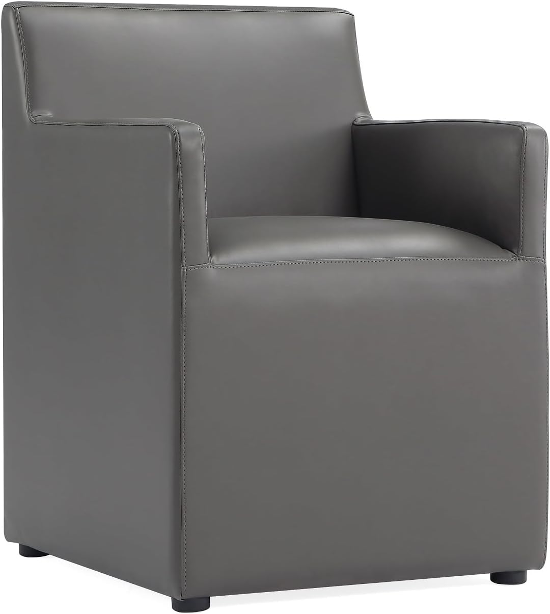 Manhattan Comfort Anna Square Modern Dining Chair with Arms, Head-to-Toe Faux Leather Upholstered Accent Armchair with Plastic Foot Padding, Set of 1, Pewter