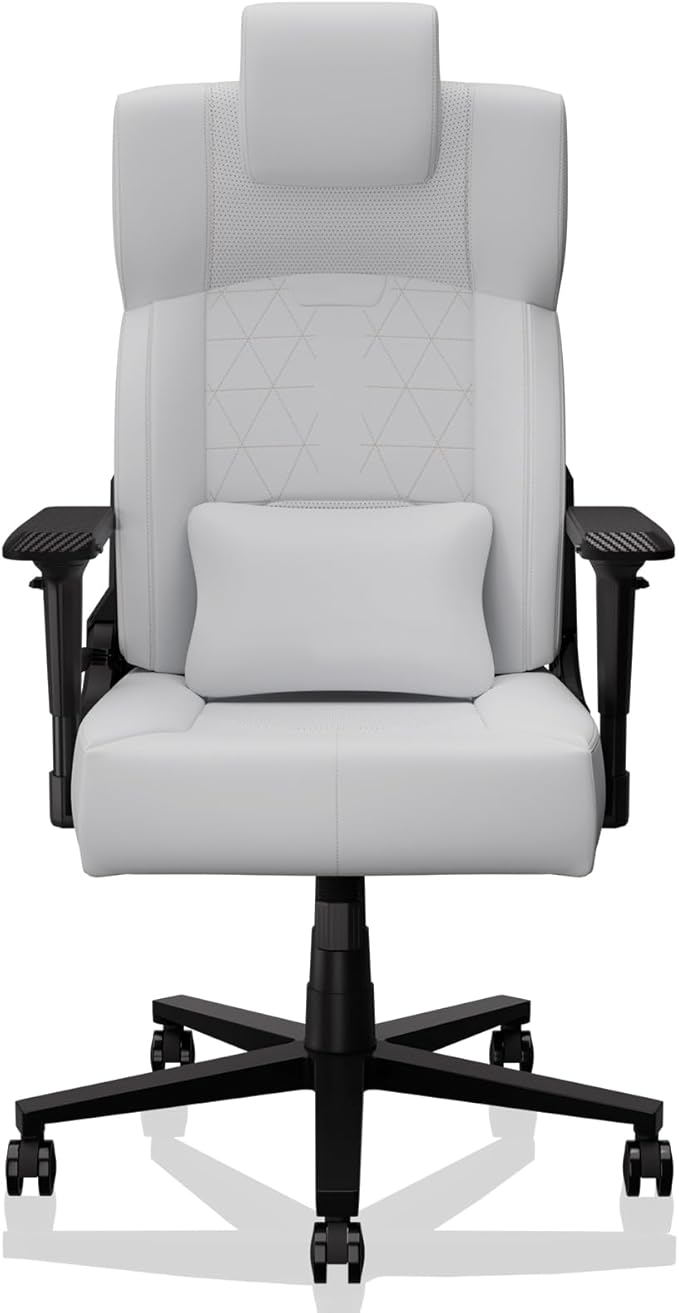 Gaming Chair Big and Tall for Adults,Ergonomic Comfortable Wide Office Chair with Lumbar Support,Desk Computer Chair High Back 155° Recline with Angle Lock,PU,White