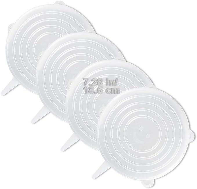4 Pack Same Size Silicone Stretch Lids, Thicker Reusable Sturdy Silicone Container Cover, Expandable Food Storage Covers, Dishwasher and Freezer Safe, 7.28in(18.5cm)