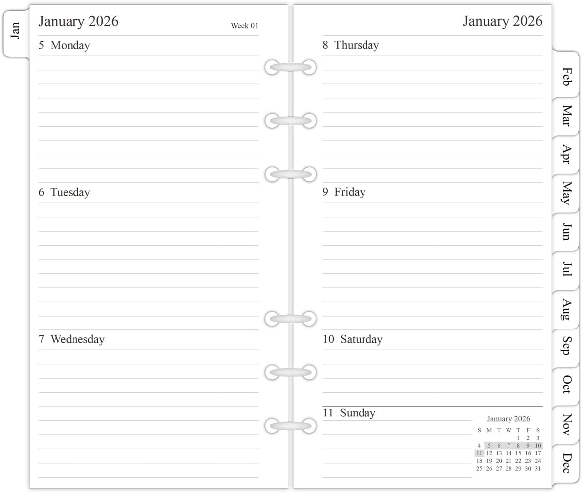 newestor 2026 Weekly & Monthly Planner Refill, 3-3/4" x 6-3/4", Jan 2026 - Dec 2026, Personal/Compact/Size 3