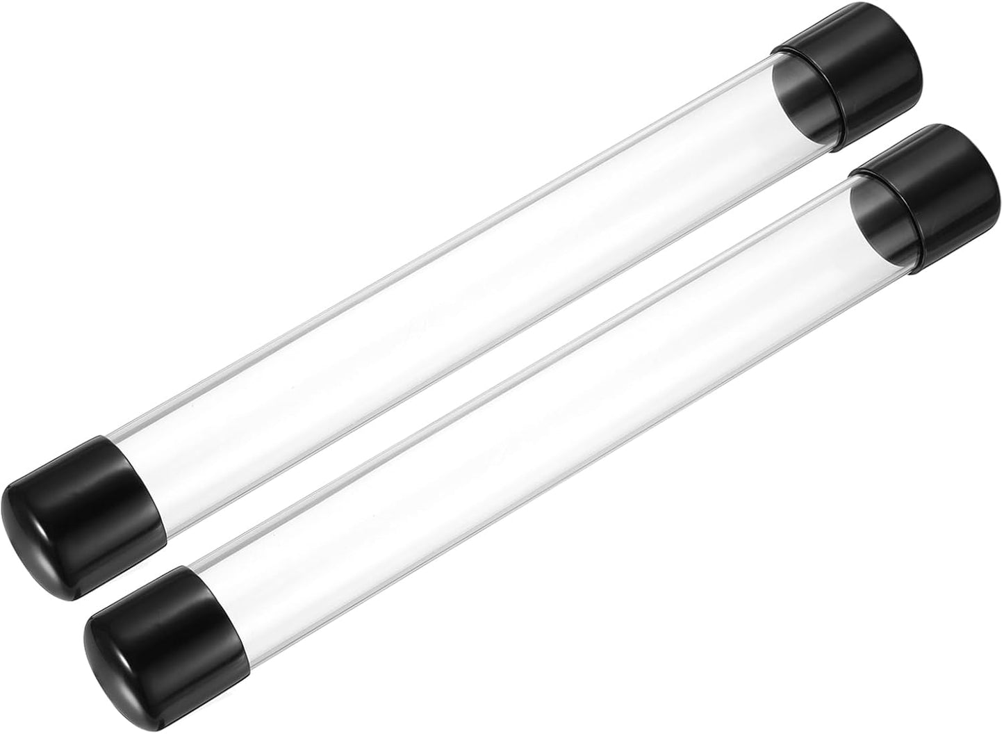 PATIKIL Clear Rigid Tube Round Plastic Tubing with Black Rubber Caps Polycarbonate Water Pipe, 305mm/ 12 Inch Length, 29mmx32mm/1.14"x1.26", 2 Set