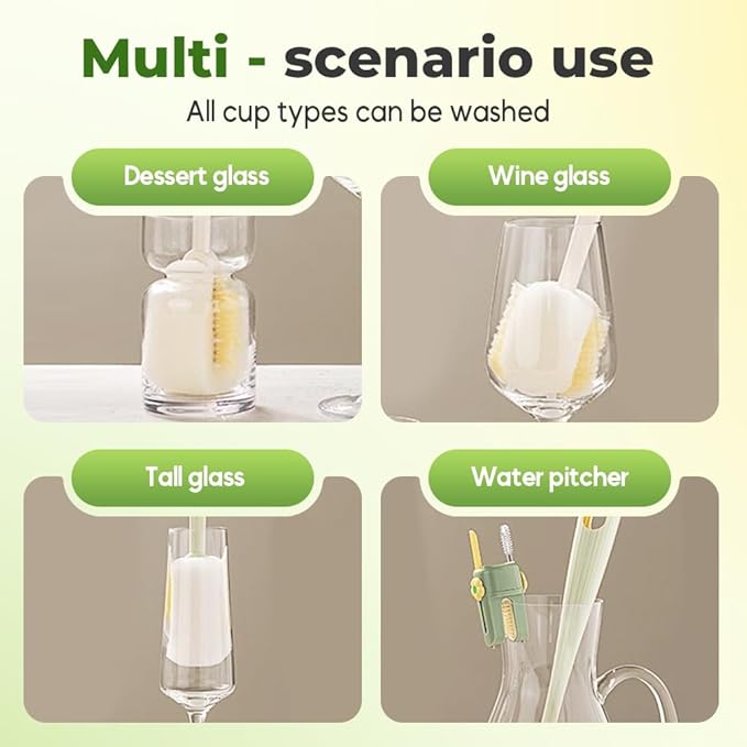 5 in 1 Bottle Cleaning Brush Set, 2025 Multifunctional Lid Brush Cleaning Tool Kitchen, Portable Long Handle Bottles Scrubber for Cup Lids, Hard Bristle Sponge Head Bottle Brushes (White)