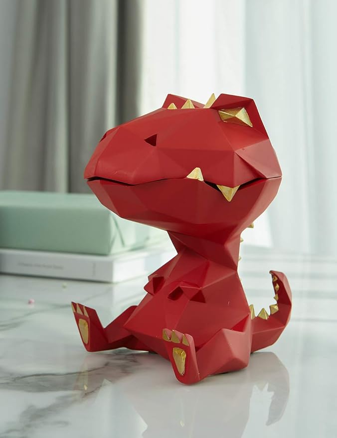 HAUCOZE Dinosaur Statue Candy Dish Key Bowl Dino Gifts Sculpture Modern Home Decor Accessories Pop Arts Polyresin Cookie Jar Red 7.5 inch