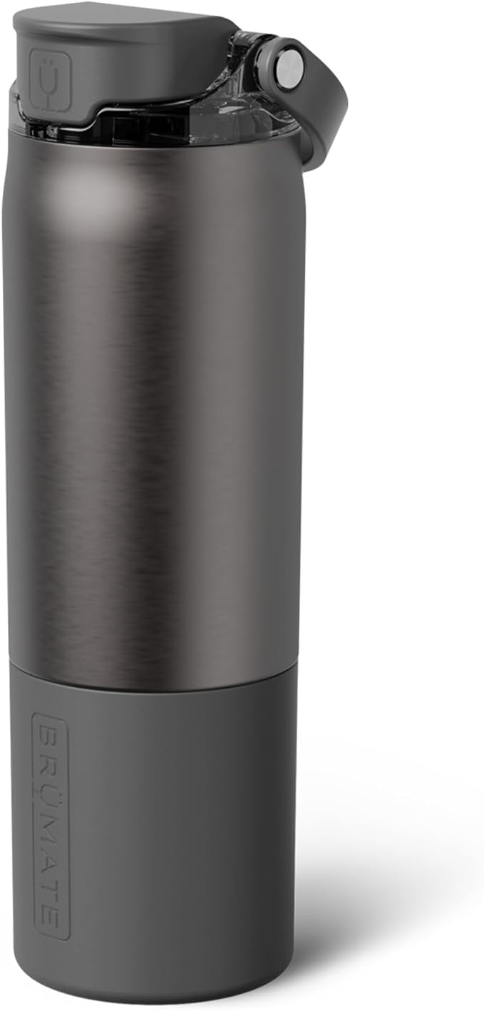 BrüMate Rise 25oz Water Bottle with Covered Silicone Straw | 100% Leakproof Insulated Water Bottle | Cup Holder Friendly Base | 25oz (Black Stainless)