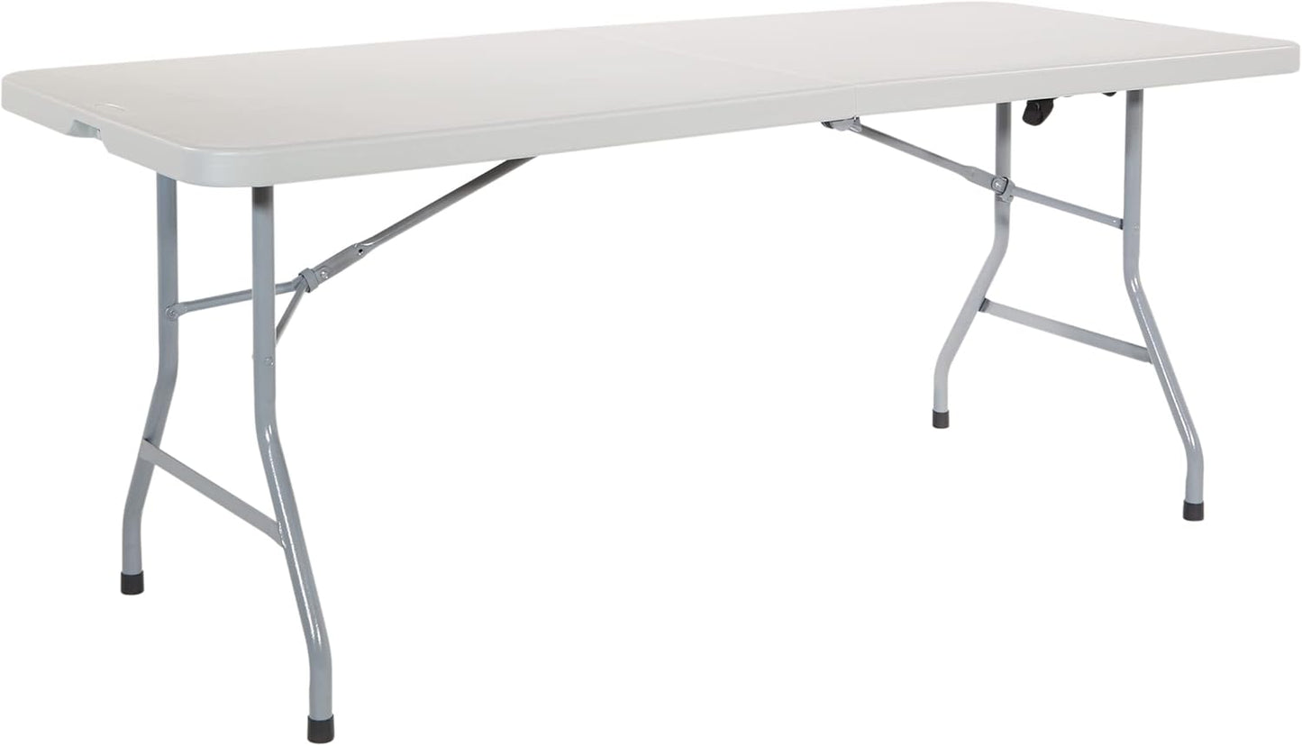 Office Star Resin Rectangle Center-Folding Portable Table for Picnics, Camping, and Tailgating, 6 Feet