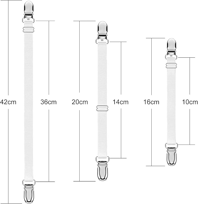 Boao 12 Pcs Bed Sheet Clips Straps Sheet Corner Straps Holder Adjustable Mattress Clips, Elastic Bed Grippers Suspender Fasteners Holder for Home(White,14-28 Inch Length)