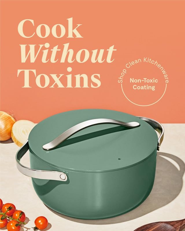 Caraway Nonstick Ceramic Dutch Oven Pot with Lid (6.5 qt, 10.5") - Non Toxic, PTFE & PFOA Free - Oven Safe & Compatible with All Stovetops (Gas, Electric & Induction) - Sage