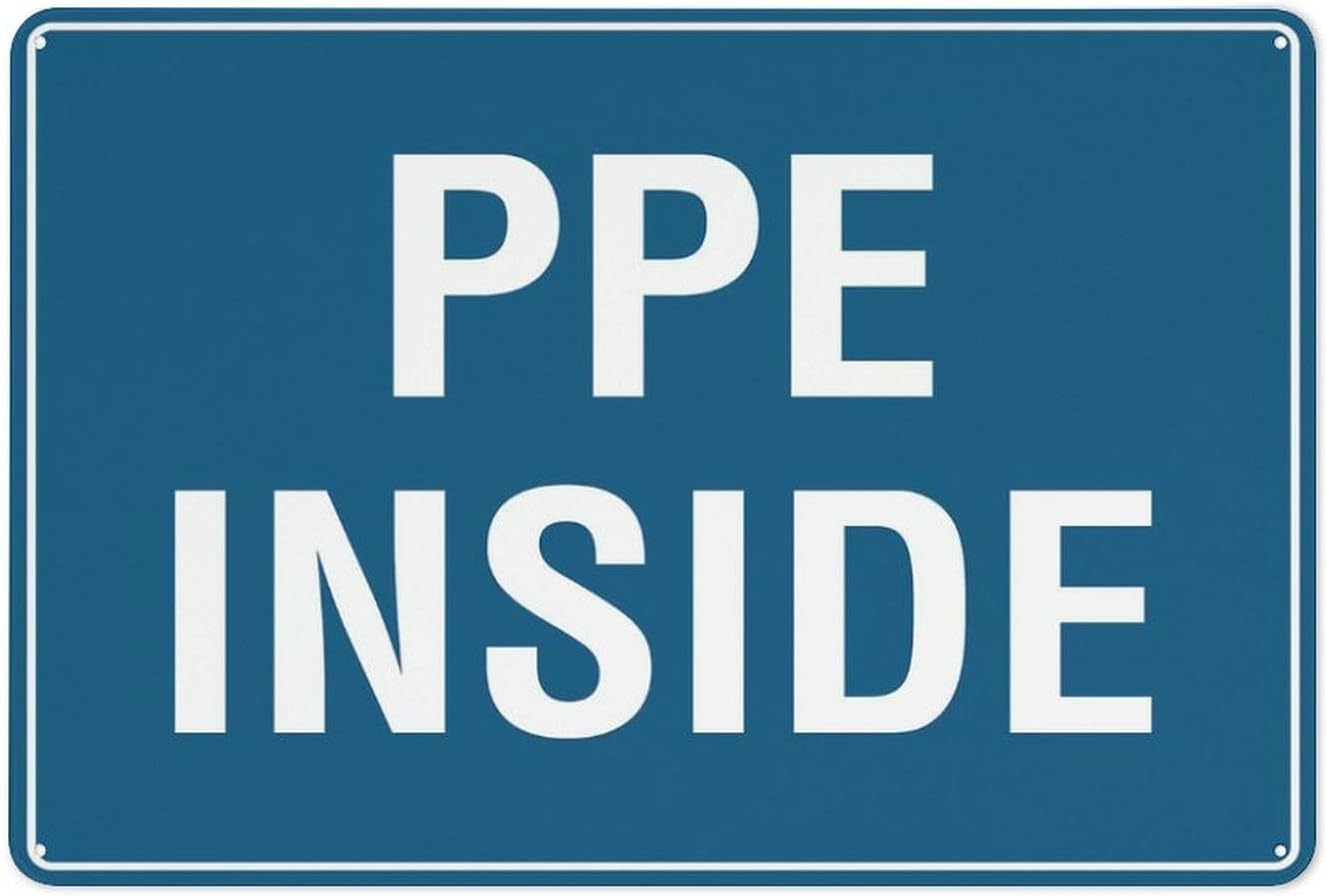 PPE Inside Sign - UV-Printed Aluminum 12x8 inch, Weatherproof for Business