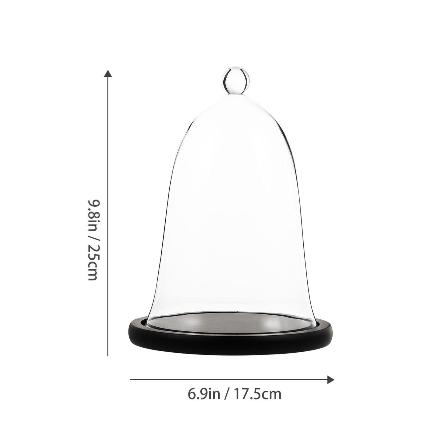 Cupcake Clear Glass Dome Cloche with Rustic Wooden Base Antique Bell Jar Display Dome for Plants Succulents Fairy Lights Photos Medals Decorative Fill and More Black Mini Cake Stand