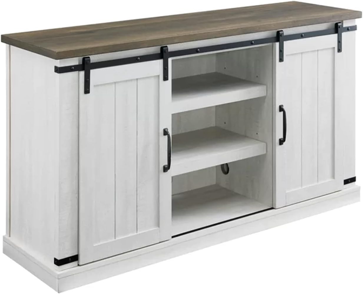 Farmhouse TV Stand for 60inch Television Stand, Entertainment Center with Storage Cabinet and Sliding Barn Doors & Adjustable Shelves, Rustic Media Console Table for Living Room