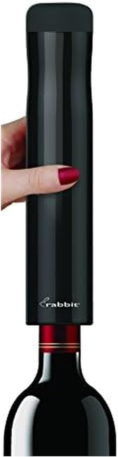 Rabbit Automatic Electric Corkscrew Wine Opener, Cordless Rechargeable, One-Touch Operation, Sleek Shiny Black Finish, Easy to Use for Wine Lovers