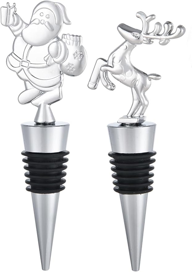 2 Pack Christmas Wine Stopper Alloy Wine Bottle Stoppers for Christmas Decorative Winter Decor Holiday Wedding Party Supplies, Wine Accessories Gift for Hostess - Xmas Wine Bottle Corkers
