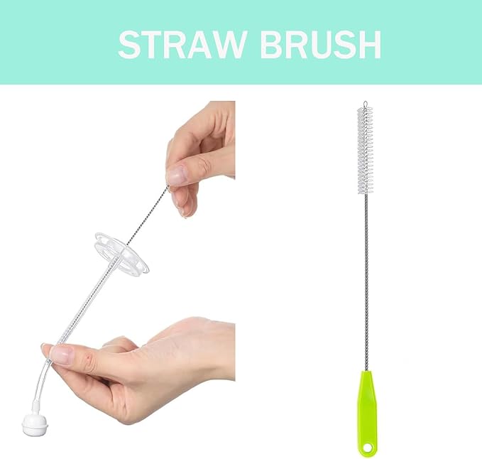 Baby Bottle Brush, 5 in 1 Bottle Cleaner Brush Set with Nylon and Silicone Bottle Brush, Straw Brush, Bottle Brush with Nipple Cleaner and Suction Cup, Cup Lid Cleaner Brushes Kit, BPA-Free (Green)