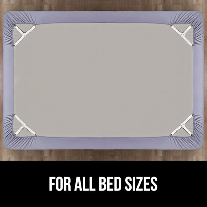 GORILLA GRIP Patent Pending Bed Sheet Holders, Adjustable Elastic Fasteners with Metal Clips, Keep in Place Fitted Bedding Straps, Firm Tight Suspenders for Mattress, US Designed, 8 Pack White
