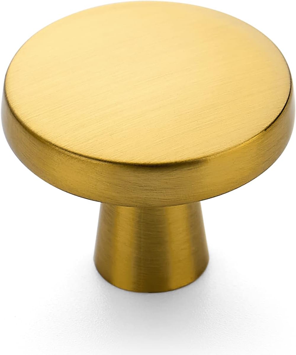 Ravinte 10 Pack Drawer Pulls 1-1/4 Inch Kitchen Cabinet Knobs Solid Brushed Brass Round Dresser Drawer Knobs Gold Dresser Knobs Drawer Knobs Simple Cabinet Hardware for Cupboard Drawer Pulls