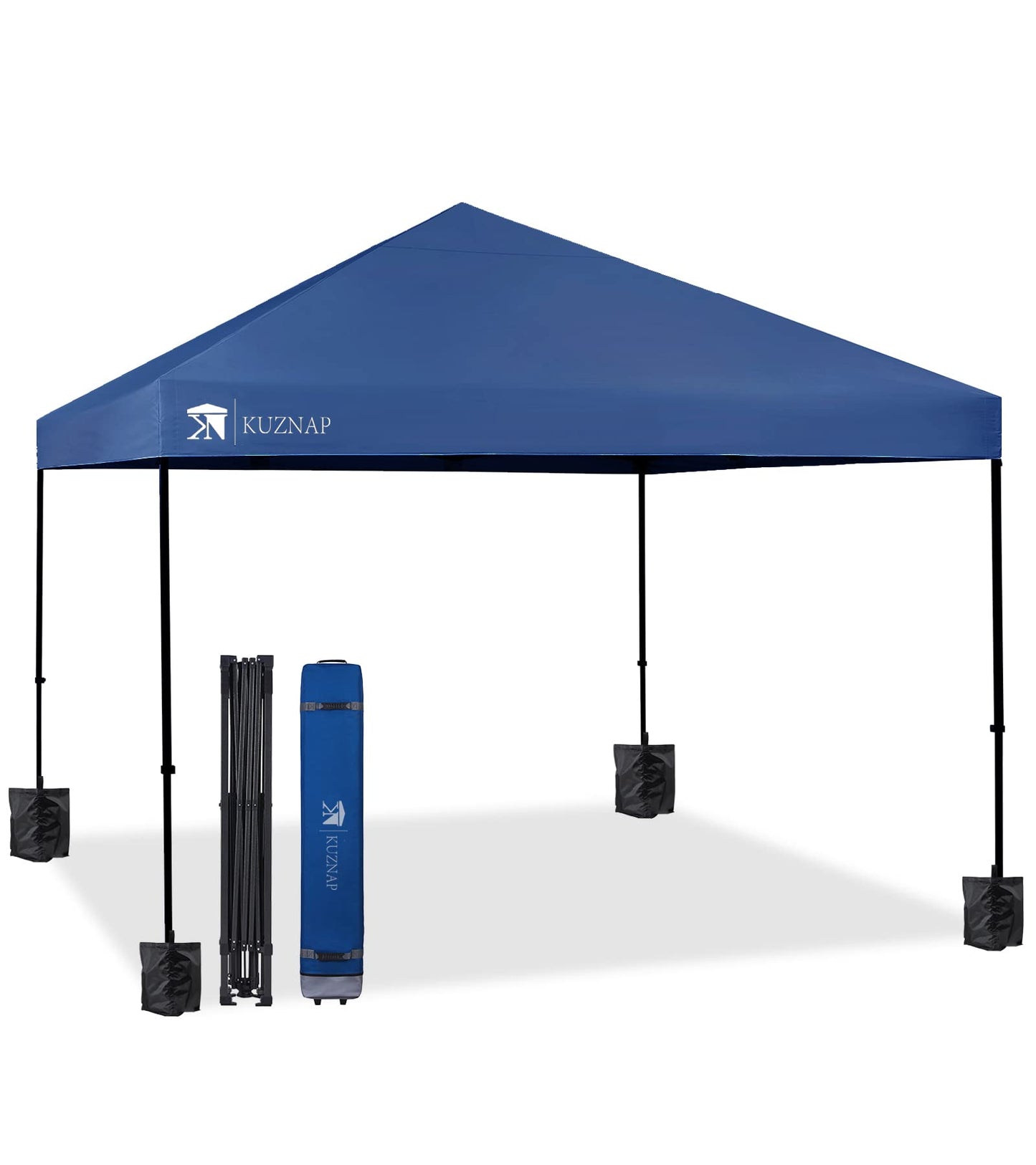 KUZNAP 12’x12’ Pop up Canopy Tent Patented EZ Set up Instant Outdoor Canopy with Wheeled Carry Bag Bonus 4 Weight Sandbags, 8 Stakes and 4 Ropes， Blue