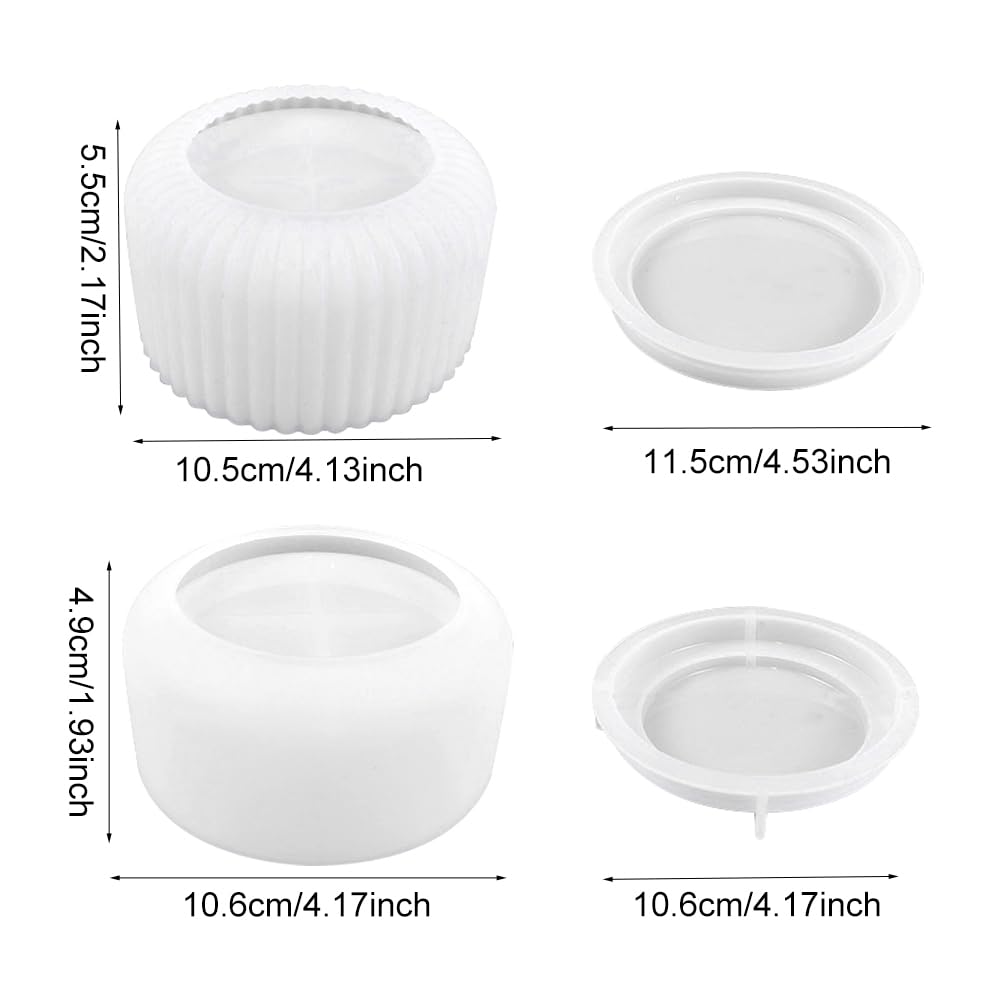 2PCS Storage Box with Lids Candle Jar Molds Set, Tea Light Candle Holder Silicone Molds for Resin, Round Shape Tealight Candle Molds for Epoxy Casting DIY Projects