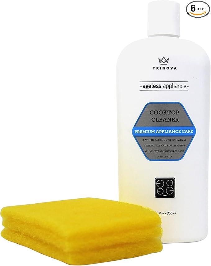 TriNova Premium Cooktop Cleaner and Scrubbing Pads. Best Cleaning Kit for Smooth Top Ranges & Stoves of Glass, Ceramic. Non-Abrasive and Scratch Free scouring sponges with Cream Formula