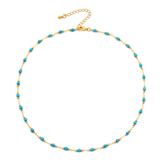 MAIKERDER Dainty Turquoise Necklace for Women, 14K Gold Plated Dainty Turquoise Beaded Necklaces Handmade Minimalist Beach Summer Small Boho Bead Choker Necklaces for Women Bohemian Western Jewelry