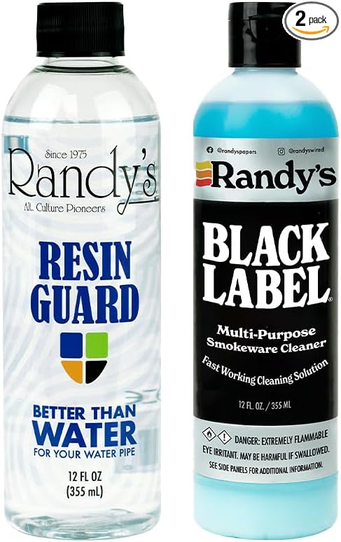 Randy's Black Label Cleaner and Resin Guard Bundle – Fast-Acting Resin Cleaning Solution for Glass, Metal & Ceramic Surfaces – Glass Pipe Cleaner - Protects with Water Alternative – 2 x 12 fl oz