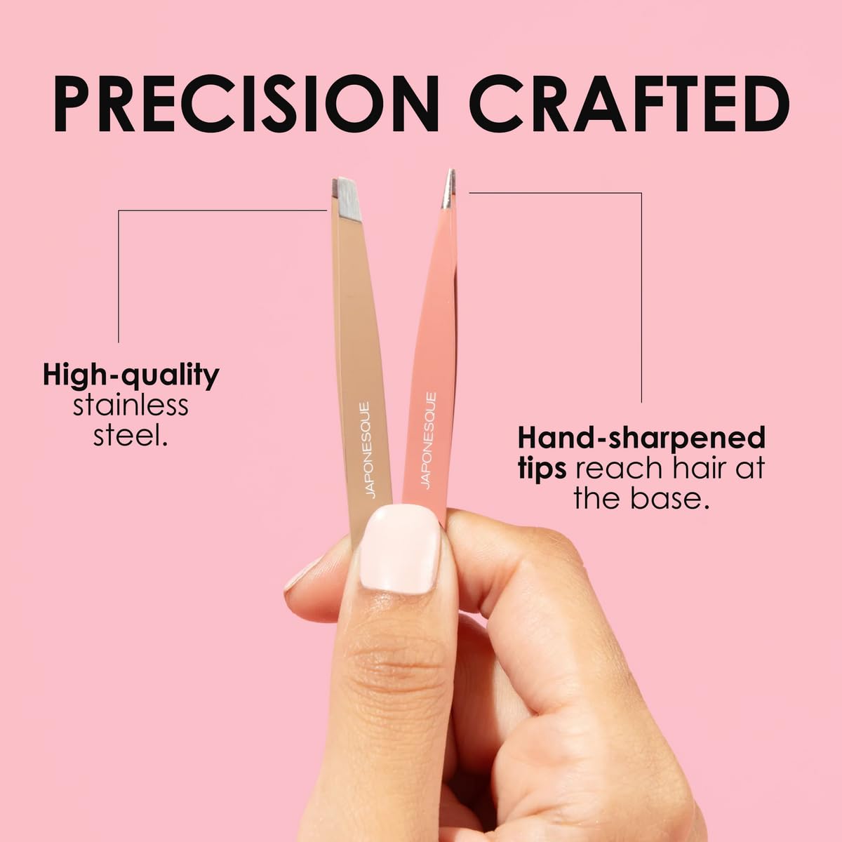 Japonesque Mini Tweezers 2 Pack – Precision Eyebrow Plucking Tool with Slant Tip and Point Tip Tweezer, Stainless Steel Hair Removal for Home and Travel